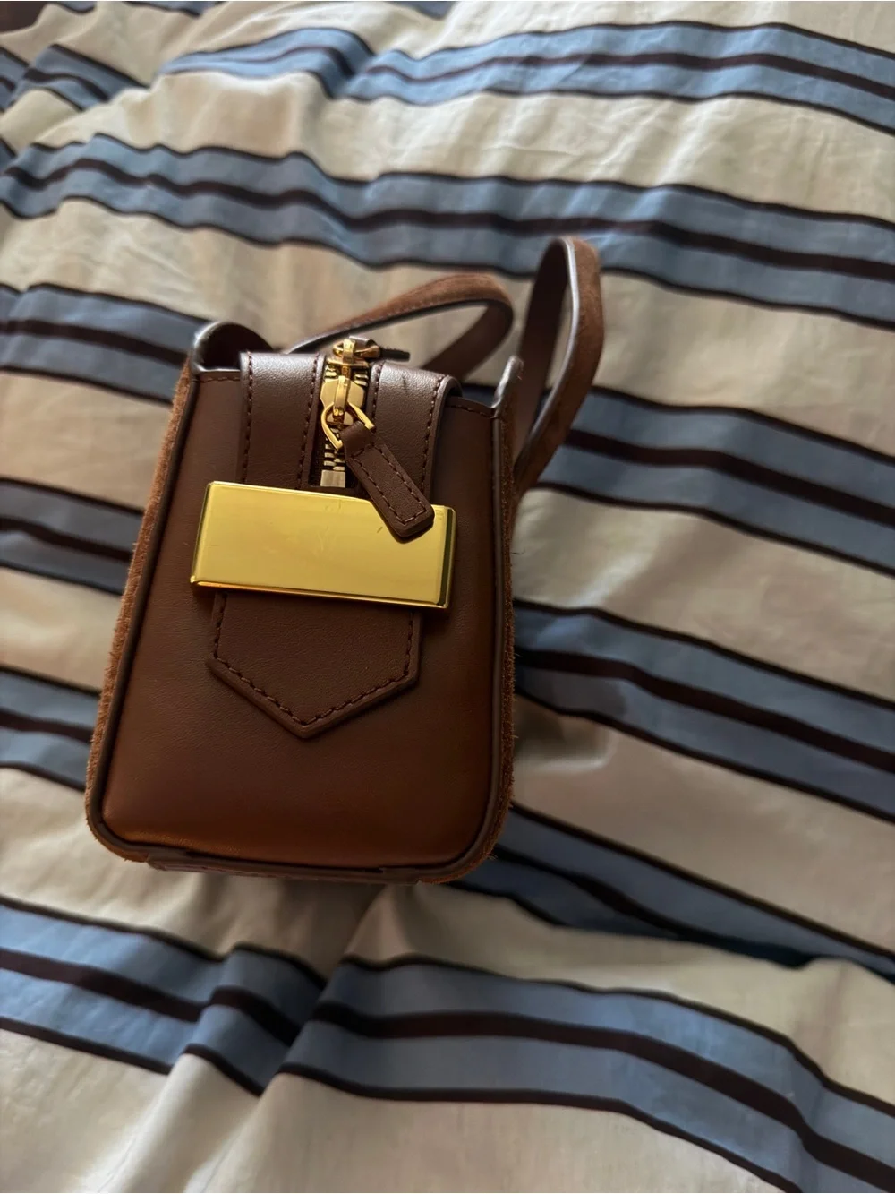 J. Crew Brown Suede Top-Handle Satchel with Gold Accents
